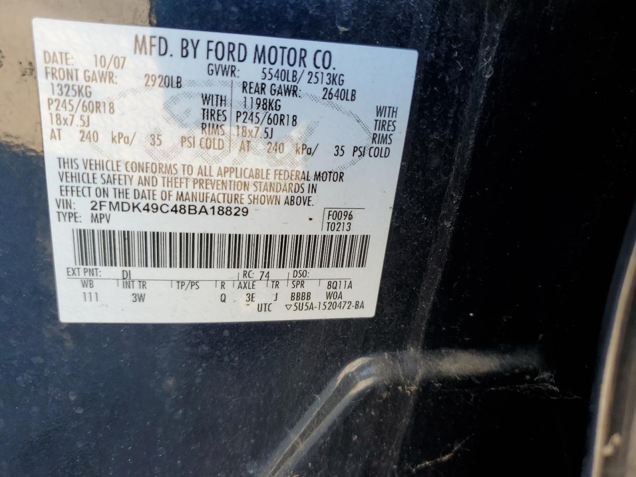 Lot #3274023512 2008 FORD EDGE LIMIT