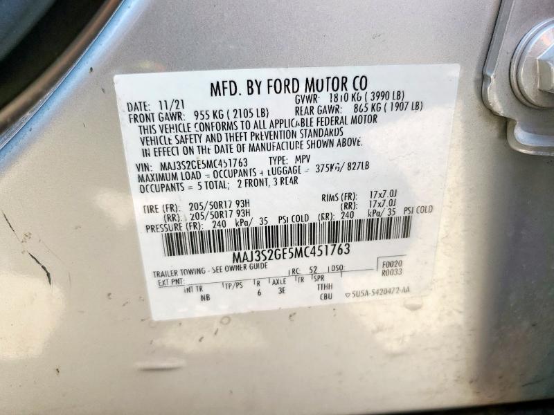 2021 FORD ECOSPORT S MAJ3S2GE5MC451763