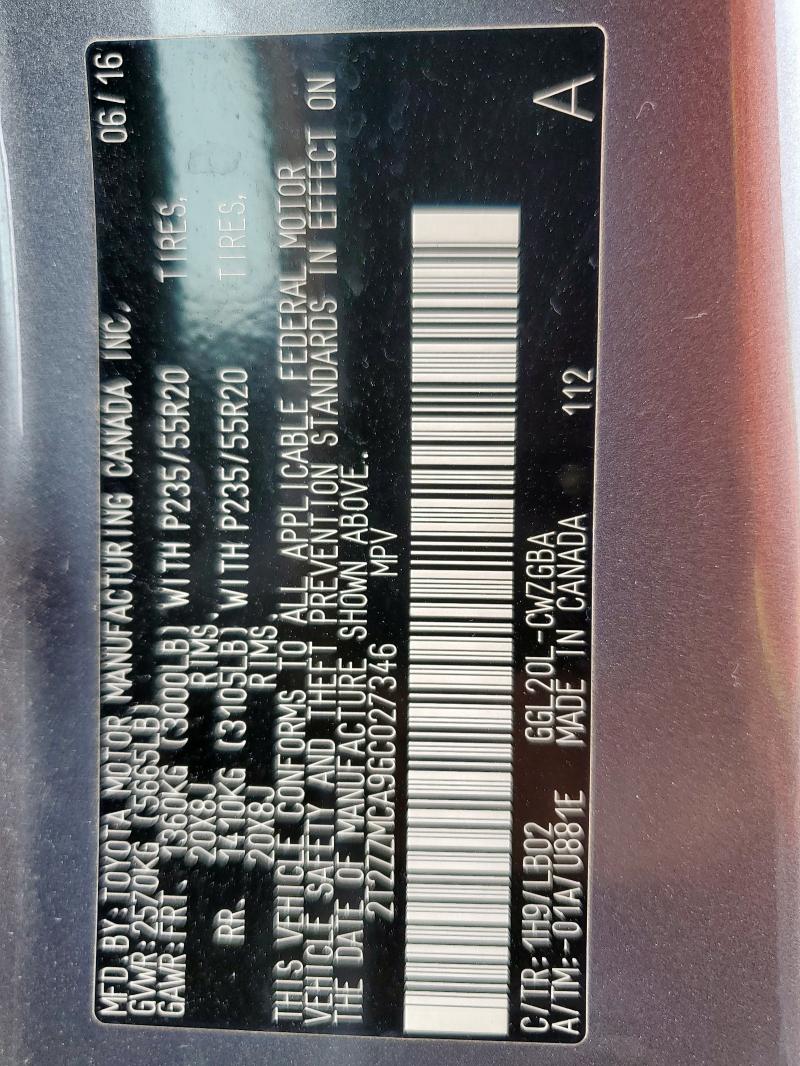 2016 LEXUS RX 350 2T2ZZMCA9GC027346