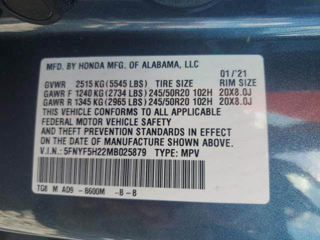 2021 HONDA PILOT SE 5FNYF5H22MB025879