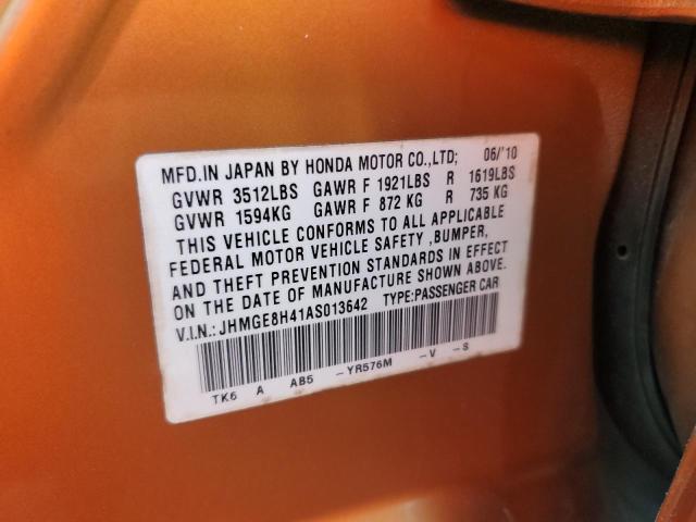 2010 HONDA FIT SPORT - JHMGE8H41AS013642