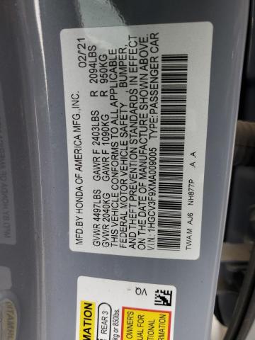 2021 HONDA ACCORD TOURING HYBRID 1HGCV3F9XMA009005