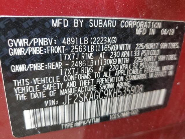 2019 SUBARU FORESTER P JF2SKAGC9KH535908
