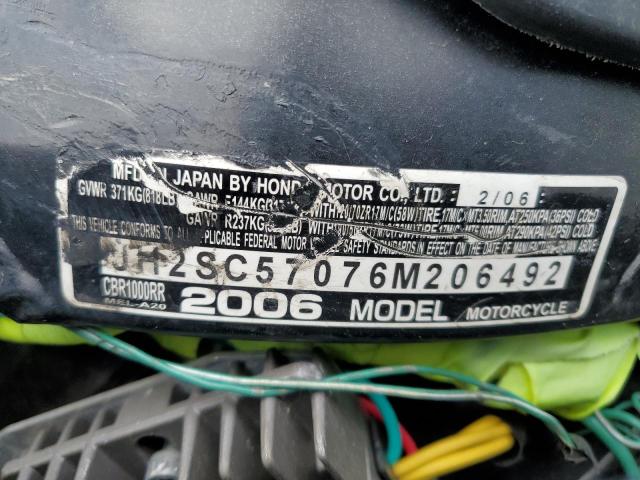 2006 HONDA CBR1000 RR JH2SC57076M206492
