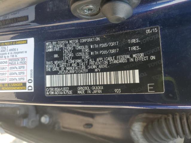 2015 TOYOTA 4RUNNER SR JTEZU5JR8F5104359