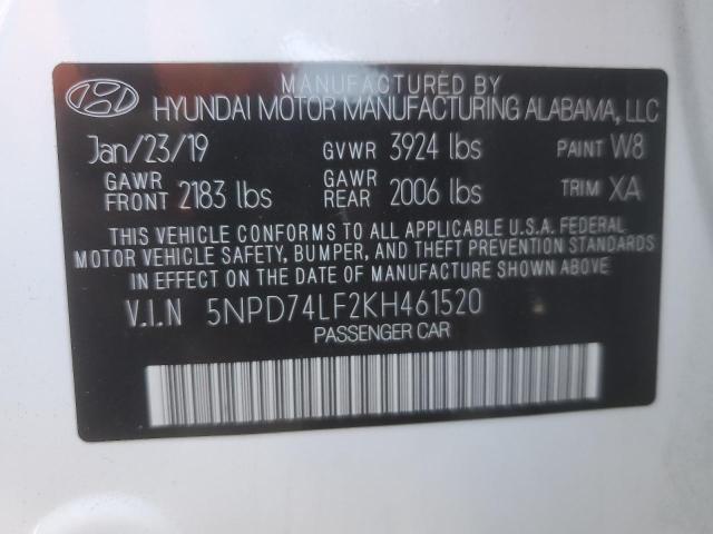 2019 HYUNDAI ELANTRA SE 5NPD74LF2KH461520