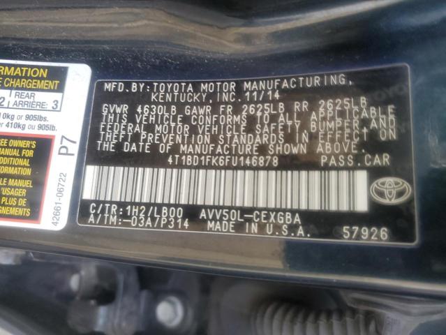 2015 TOYOTA CAMRY HYBR 4T1BD1FK6FU146878