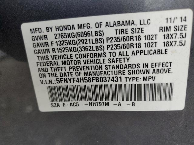 2015 HONDA PILOT EXL 5FNYF4H58FB037431