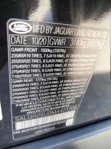2021 LAND ROVER RANGE ROVE SALGR2SU0MA421709