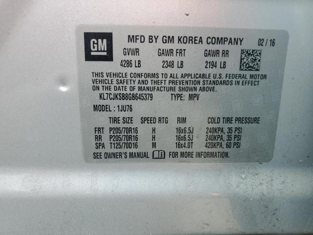 2016 CHEVROLET TRAX LS KL7CJKSB8GB645379