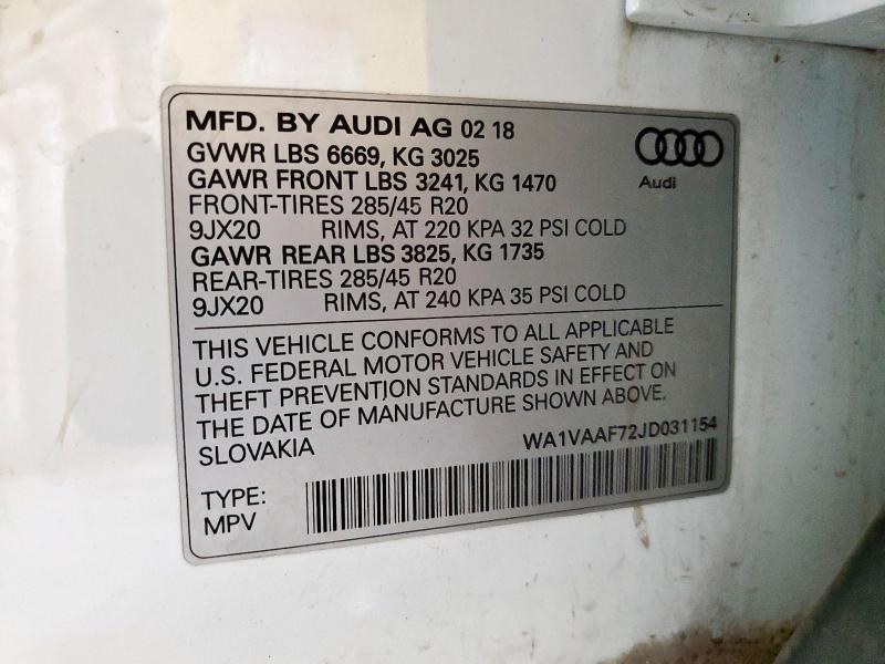 2018 AUDI Q7 PRESTIG WA1VAAF72JD031154