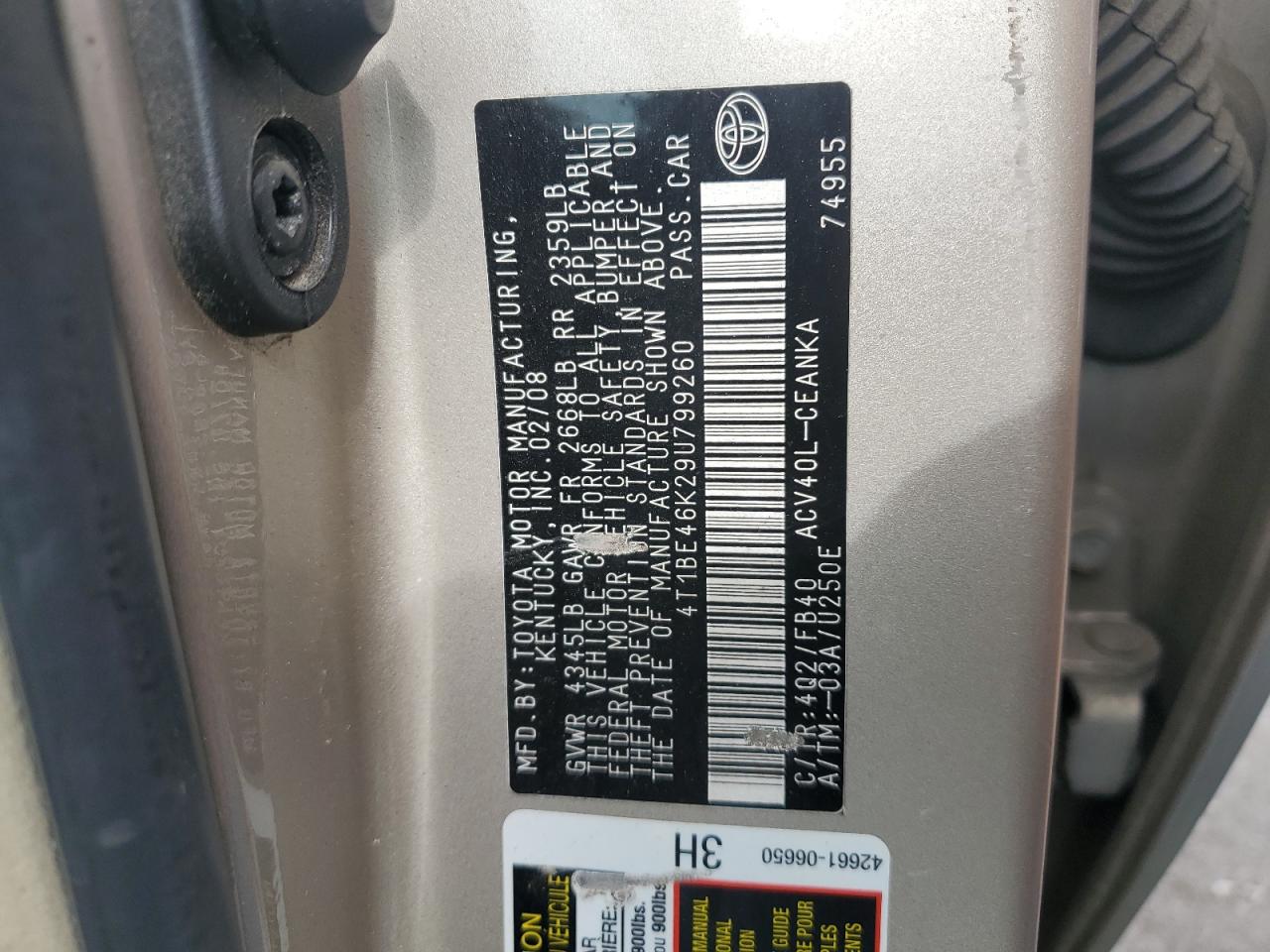 Lot #3319858211 2009 TOYOTA CAMRY BASE