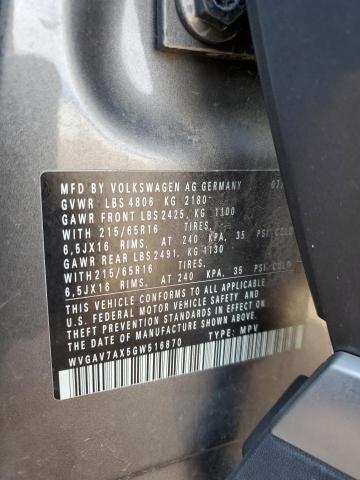 2016 VOLKSWAGEN TIGUAN S - WVGAV7AX5GW516870