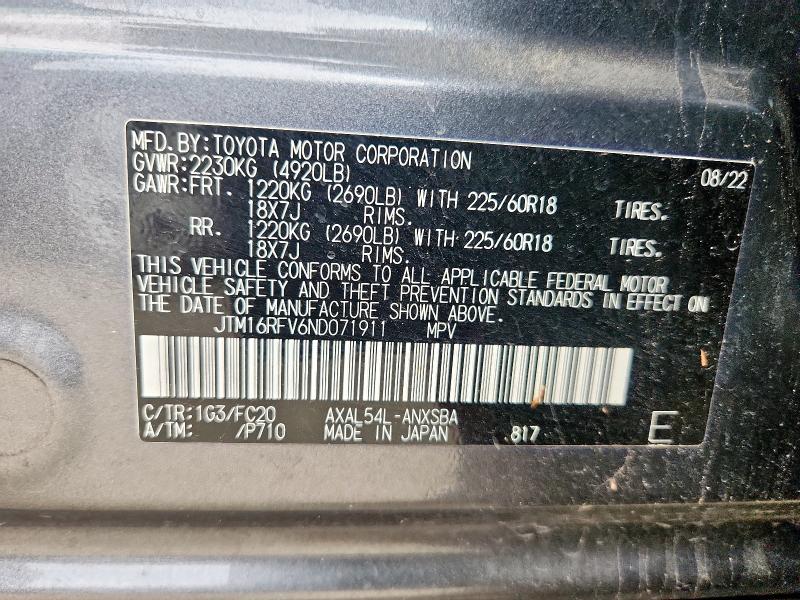 2022 TOYOTA RAV4 SE JTM16RFV6ND071911