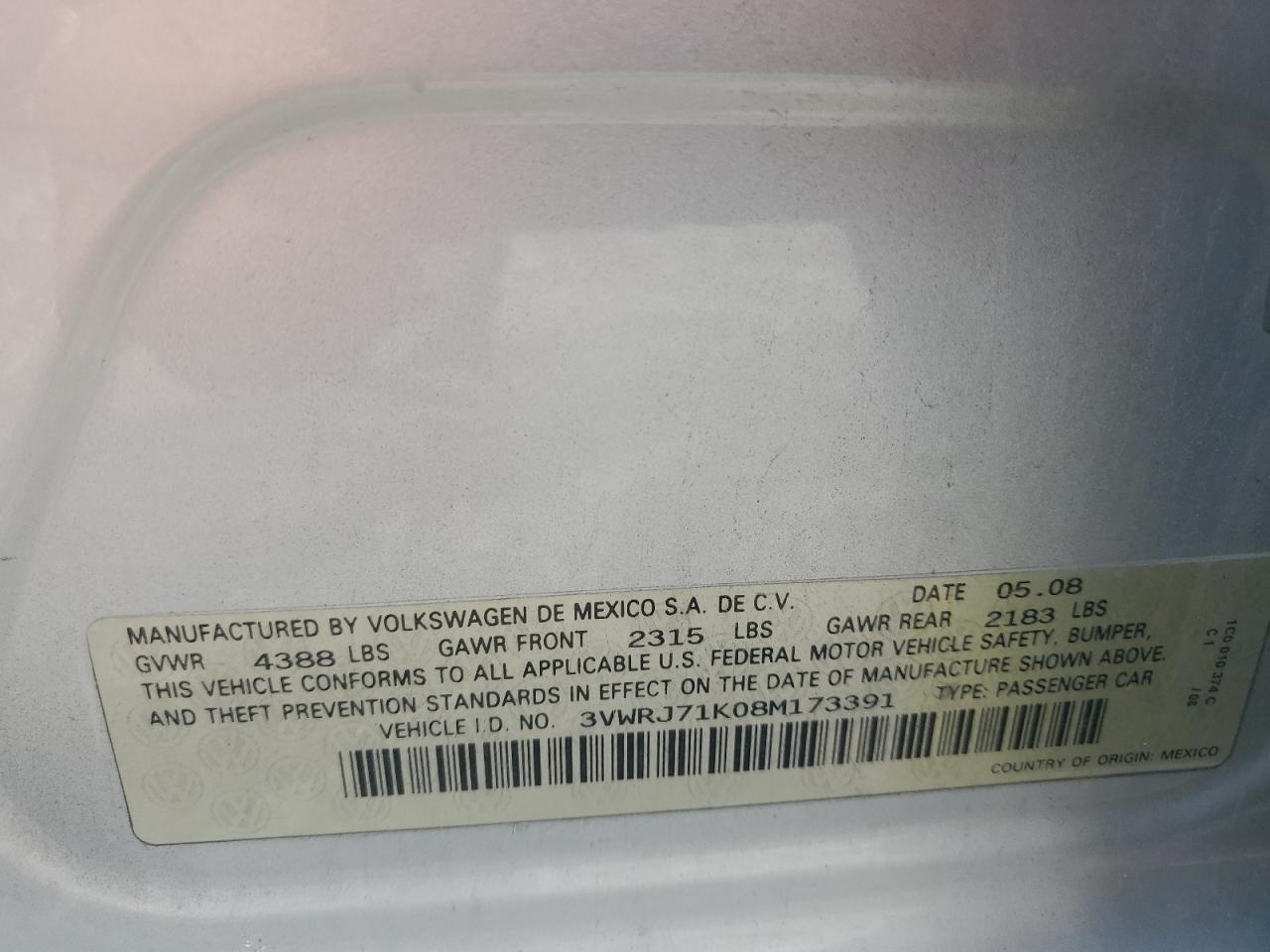 Lot #3248719288 2008 VOLKSWAGEN JETTA WOLF