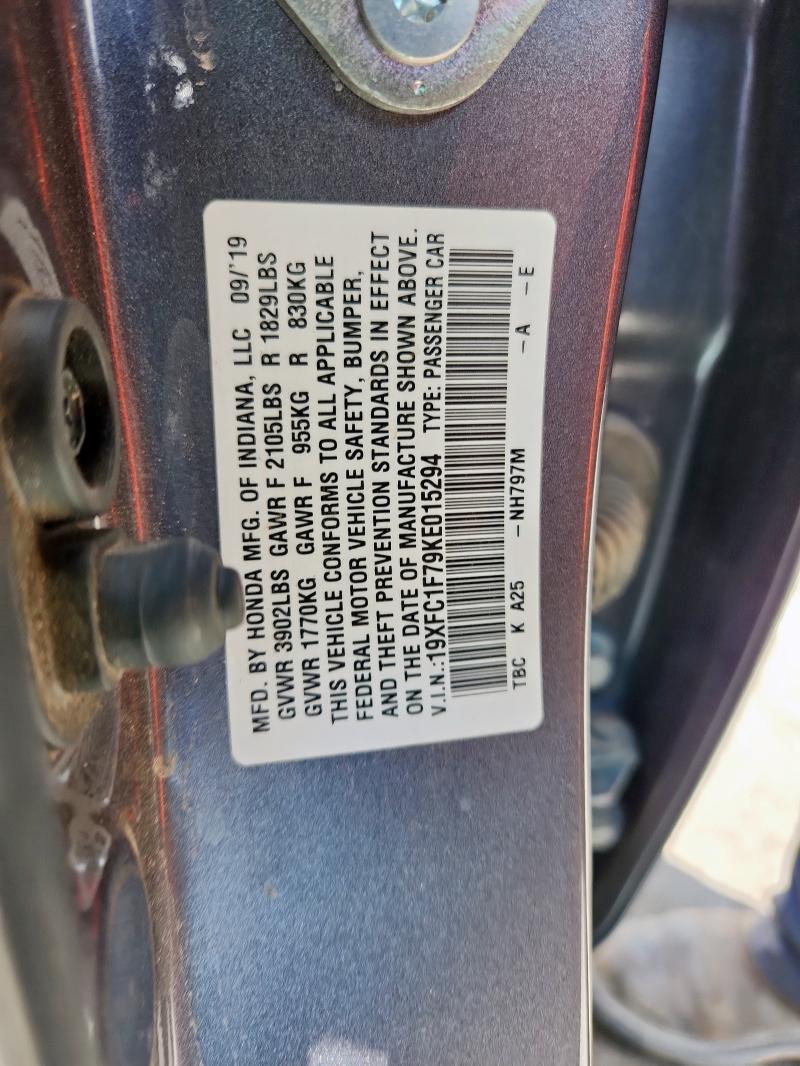 2019 HONDA CIVIC EXL 19XFC1F79KE015294