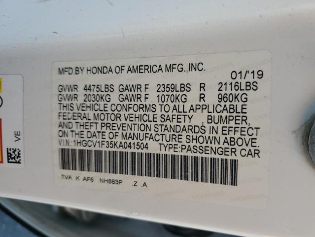 2019 HONDA ACCORD SPORT 1HGCV1F35KA041504