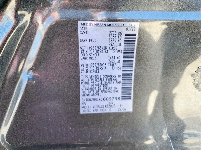 2019 NISSAN PATHFINDER 5N1DR2MN5KC609798