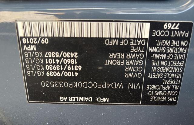 2019 MERCEDES-BENZ SPRINTER 2 WD4PF0CD0KP033530