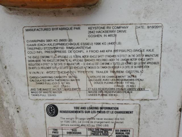 2012 KEYSTONE OUTBACK 277RL #3245996180