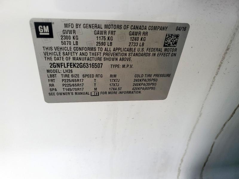 2016 CHEVROLET EQUINOX LT - 2GNFLFEK2G6316507