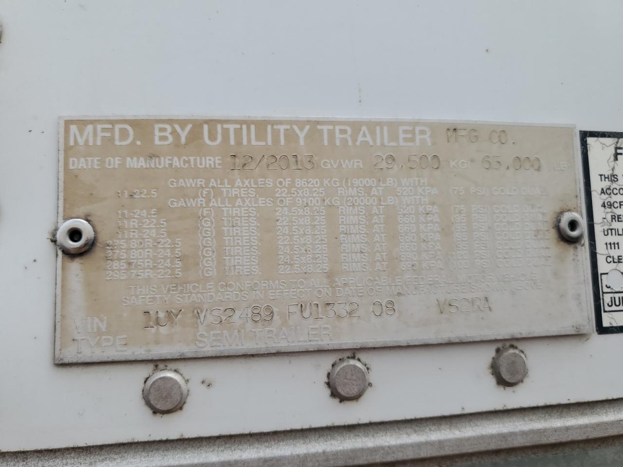 Lot #3259496114 2015 UTILITY VS2RA