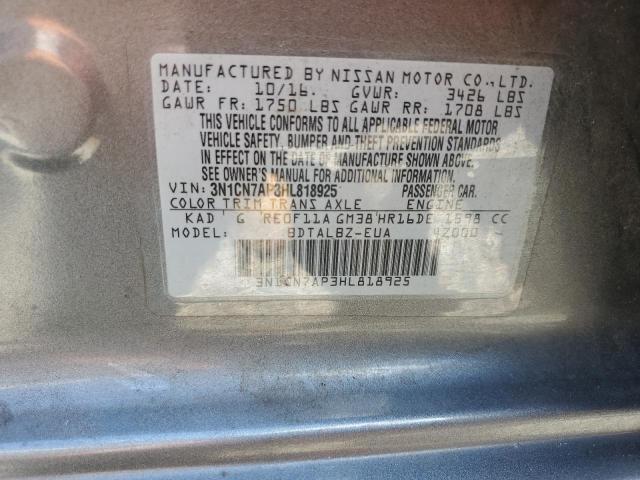 2017 NISSAN VERSA S 3N1CN7AP3HL818925