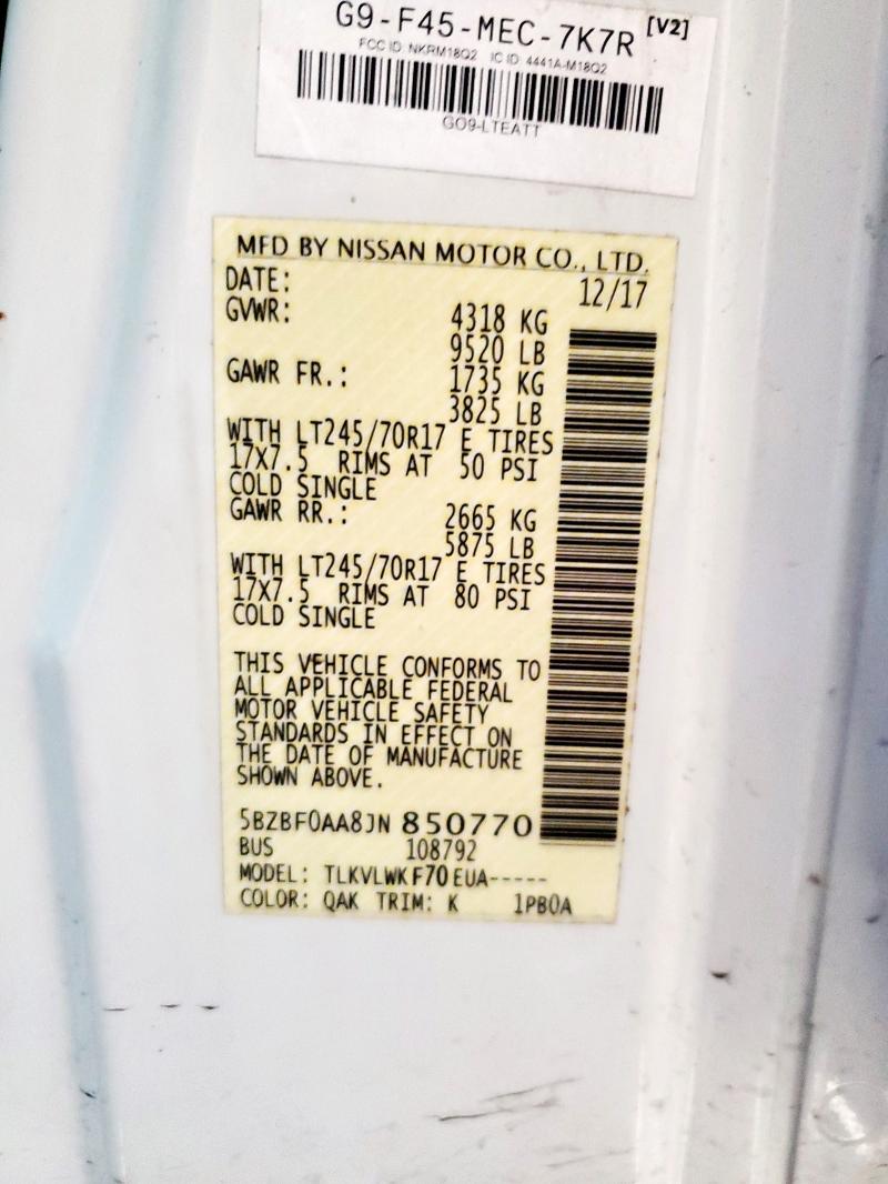2018 NISSAN NV 3500 S 5BZBF0AA8JN850770