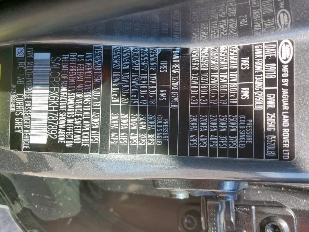 2019 LAND ROVER DISCOVERY SALCR2FX6KH787892