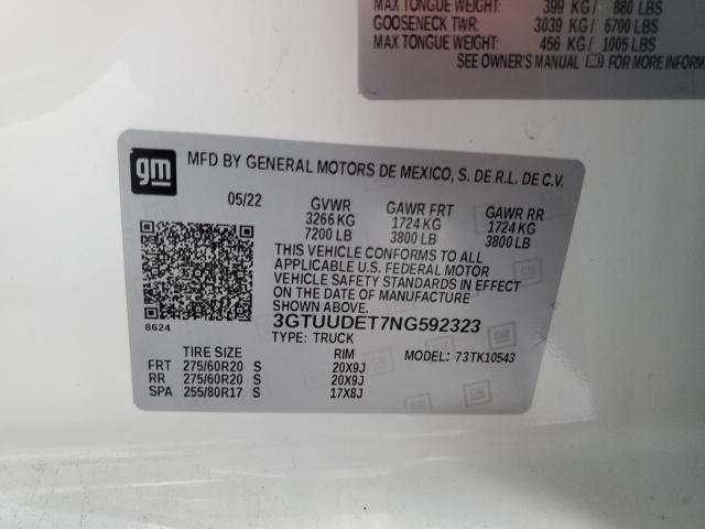 2022 GMC SIERRA K1500 SLT 3GTUUDET7NG592323