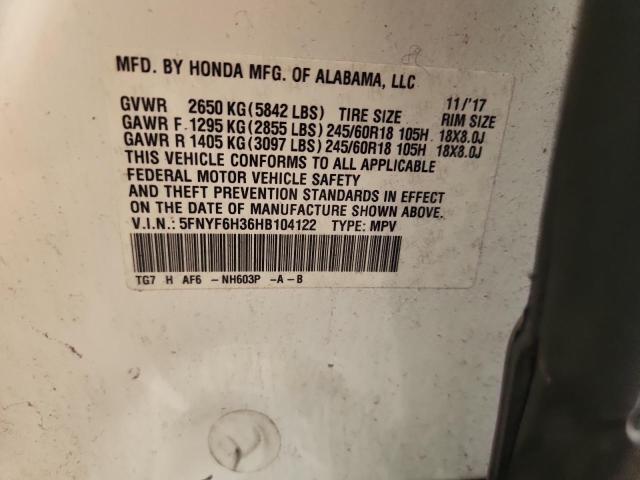 2017 HONDA PILOT EX 5FNYF6H36HB104122