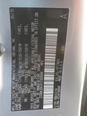 2015 TOYOTA SIENNA XLE 5TDDK3DC4FS109066