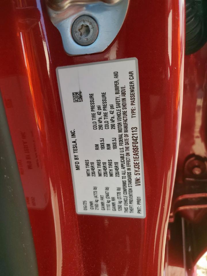 Lot #3310305975 2025 TESLA MODEL 3