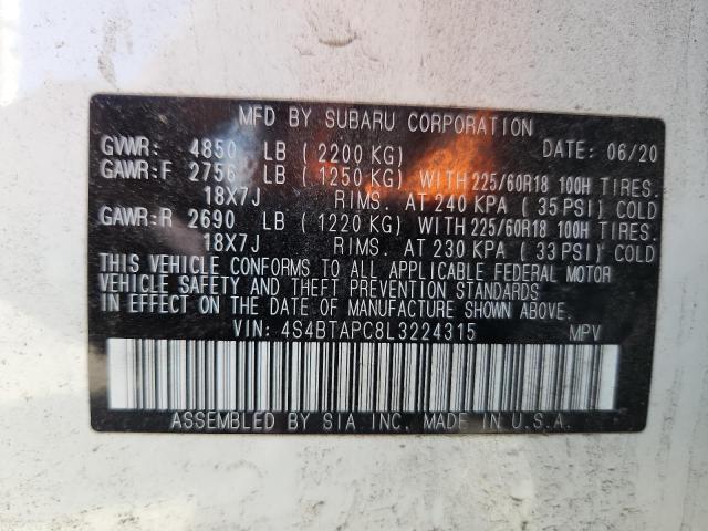 2020 SUBARU OUTBACK TO 4S4BTAPC8L3224315