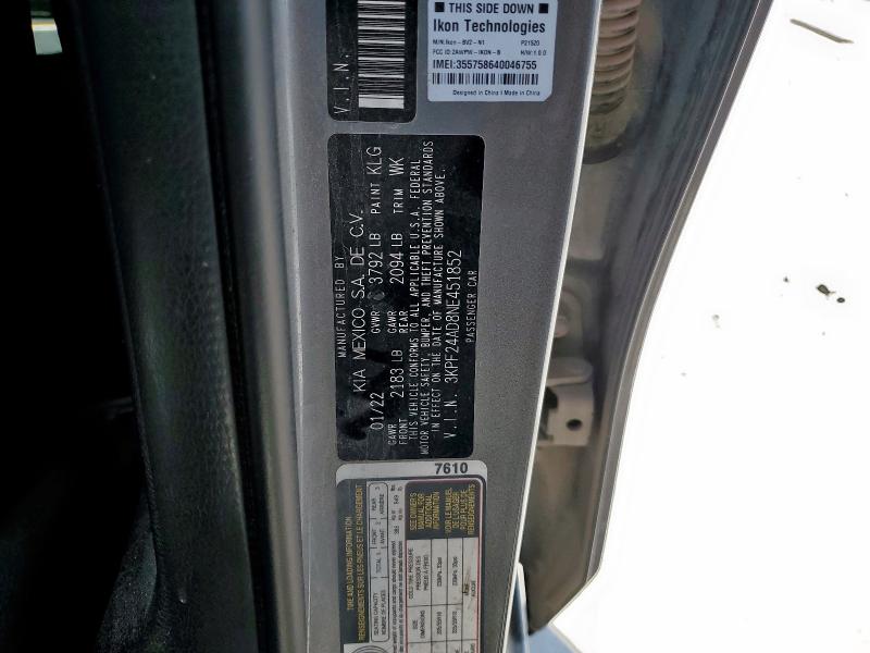 2022 KIA FORTE FE 3KPF24AD8NE451852