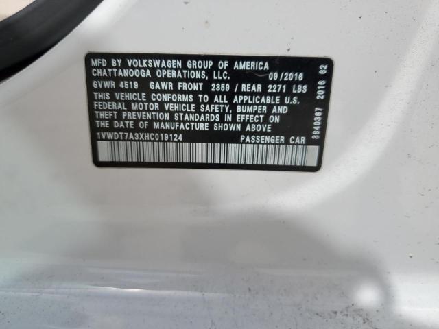 2017 VOLKSWAGEN PASSAT R-L 1VWDT7A3XHC019124