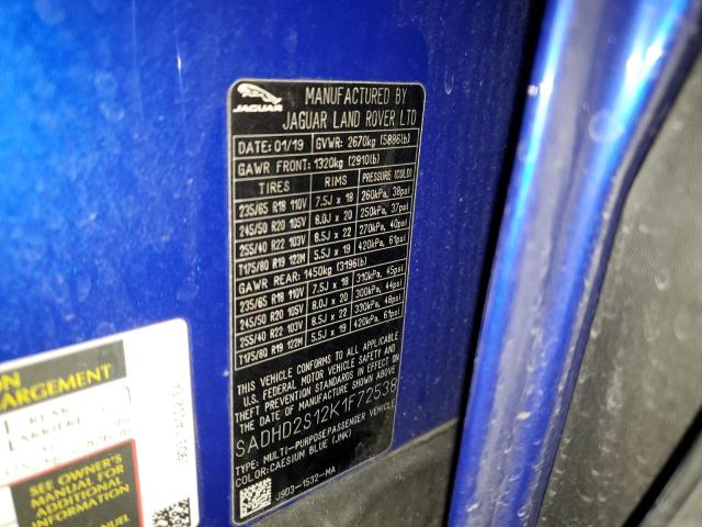 2019 JAGUAR I-PACE FIR SADHD2S12K1F72538