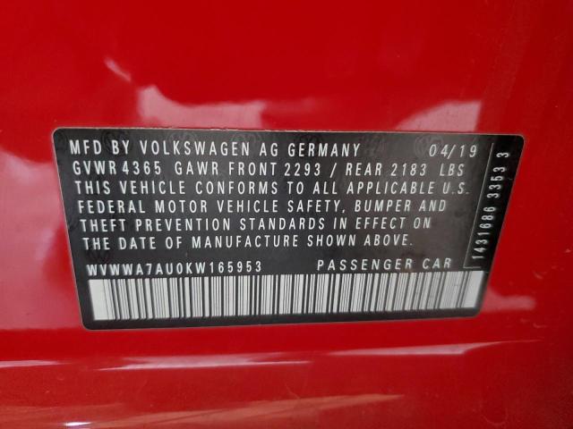 2019 VOLKSWAGEN GOLF R WVWWA7AU0KW165953