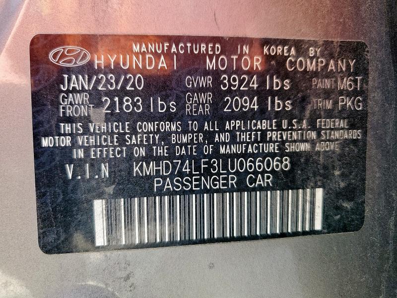2020 HYUNDAI ELANTRA SE KMHD74LF3LU066068