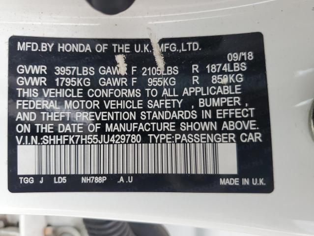 2018 HONDA CIVIC EX SHHFK7H55JU429780
