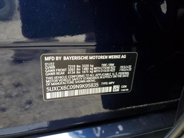 2022 BMW X7 M50I 5UXCX6C09N9K95835