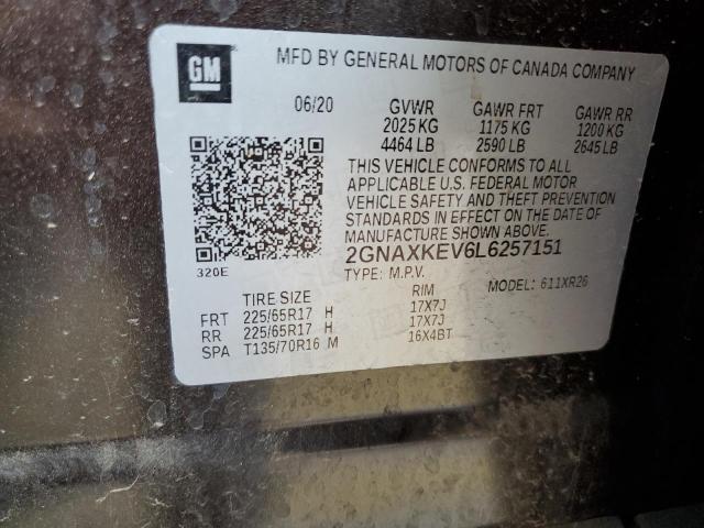 2020 CHEVROLET EQUINOX LT 2GNAXKEV6L6257151