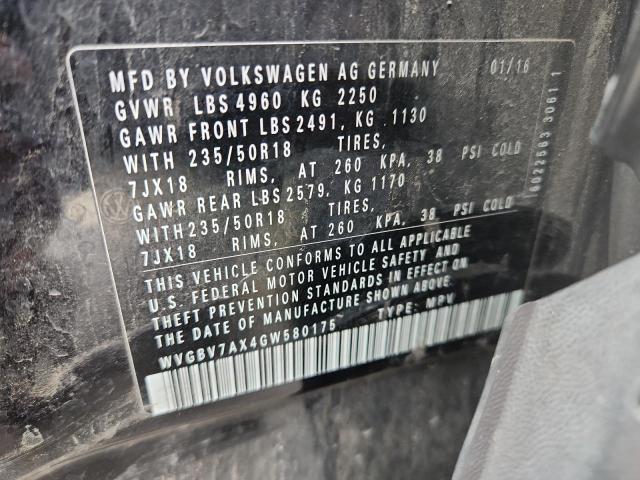 2016 VOLKSWAGEN TIGUAN S WVGBV7AX4GW580175