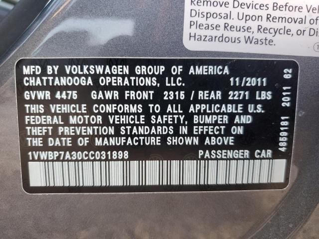 2012 VOLKSWAGEN PASSAT SE - 1VWBP7A30CC031898