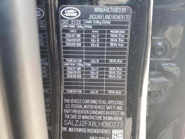 2020 LAND ROVER RANGE ROVE - SALZJ2FX8LH080277