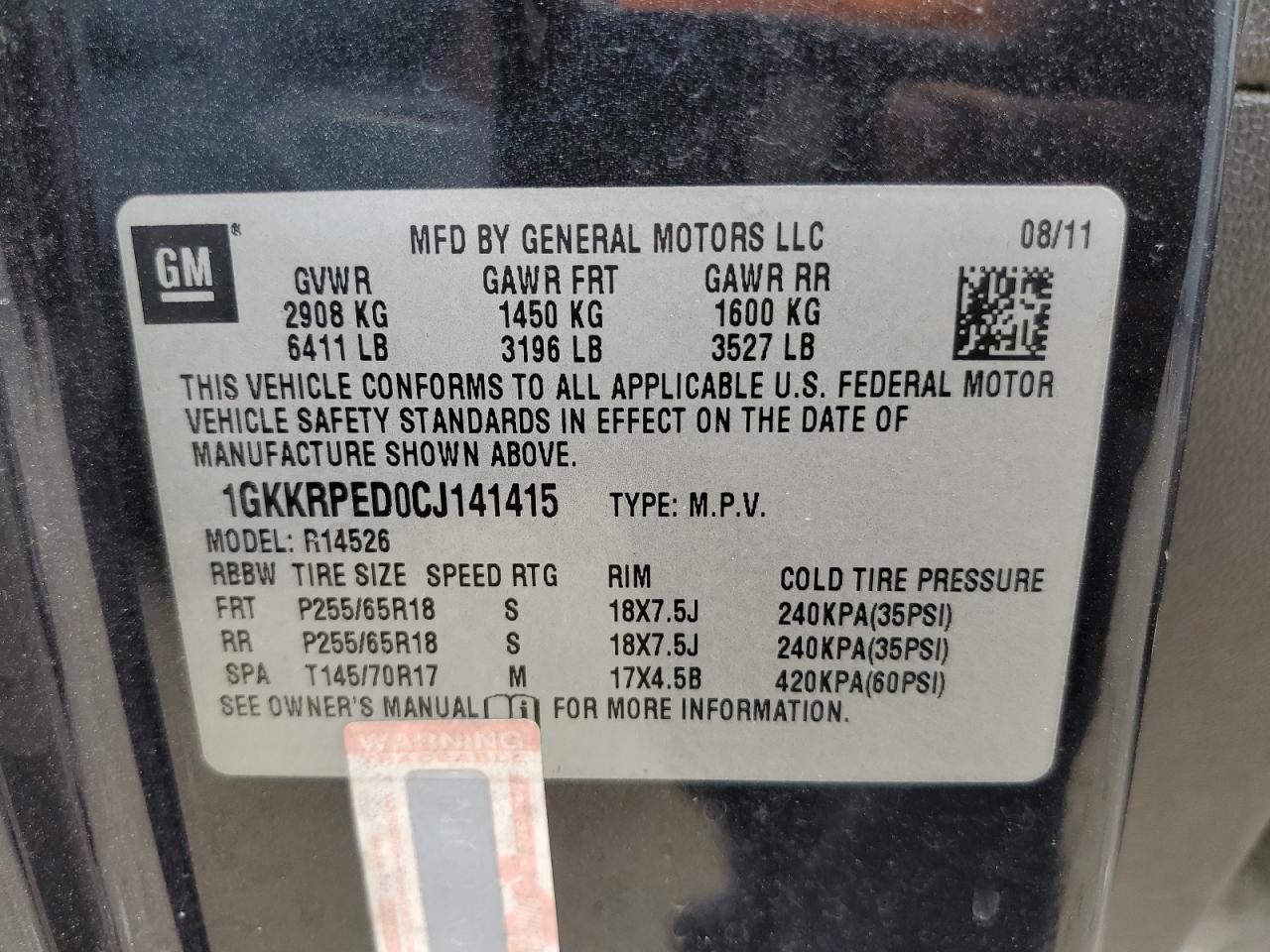 Lot #3311556267 2012 GMC ACADIA SLE