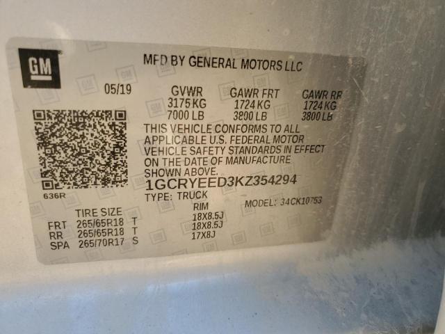 2019 CHEVROLET SILVERADO K1500 RST 1GCRYEED3KZ354294