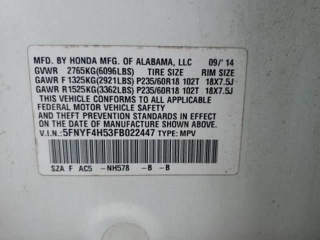 2015 HONDA PILOT EXL 5FNYF4H53FB022447