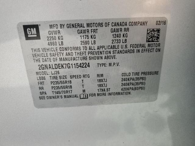 2016 CHEVROLET EQUINOX LTZ 2GNALDEK7G1154224