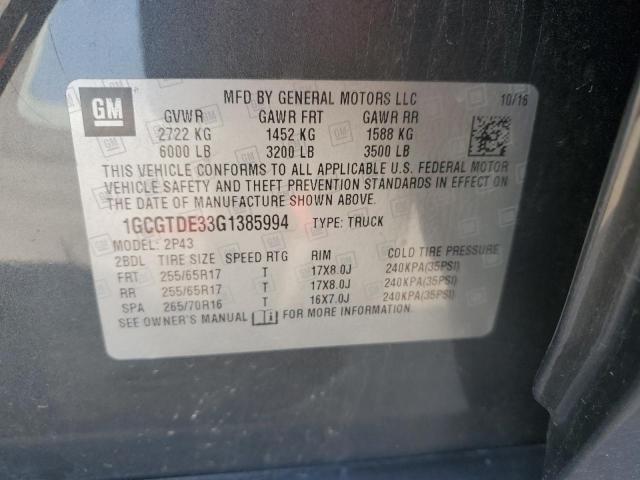 2016 CHEVROLET COLORADO Z71 1GCGTDE33G1385994